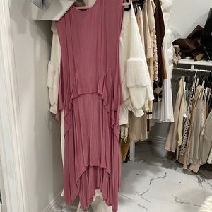 Free People Pink XS long flown dress fringy flow long cute free shipping